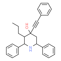 ChemSpider 2D Image | 2,6-Diphenyl-4-(phenylethynyl)-3-propyl-4-piperidinol | C28H29NO
