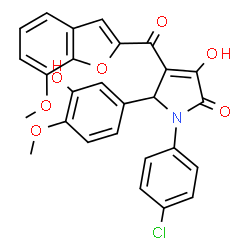 ChemSpider 2D Image | 1-(4-Chlorophenyl)-3-hydroxy-5-(3-hydroxy-4-methoxyphenyl)-4-[(7-methoxy-1-benzofuran-2-yl)carbonyl]-1,5-dihydro-2H-pyrrol-2-one | C27H20ClNO7