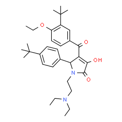 ChemSpider 2D Image | 1-[2-(Diethylamino)ethyl]-4-[4-ethoxy-3-(2-methyl-2-propanyl)benzoyl]-3-hydroxy-5-[4-(2-methyl-2-propanyl)phenyl]-1,5-dihydro-2H-pyrrol-2-one | C33H46N2O4