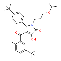 ChemSpider 2D Image | 3-Hydroxy-1-(3-isopropoxypropyl)-4-[2-methyl-5-(2-methyl-2-propanyl)benzoyl]-5-[4-(2-methyl-2-propanyl)phenyl]-1,5-dihydro-2H-pyrrol-2-one | C32H43NO4