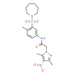 ChemSpider 2D Image | N-[3-(1-Azepanylsulfonyl)-4-methylphenyl]-2-(3,5-dimethyl-4-nitro-1H-pyrazol-1-yl)acetamide | C20H27N5O5S