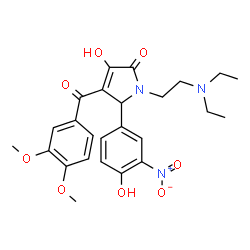 ChemSpider 2D Image | 1-[2-(Diethylamino)ethyl]-4-(3,4-dimethoxybenzoyl)-3-hydroxy-5-(4-hydroxy-3-nitrophenyl)-1,5-dihydro-2H-pyrrol-2-one | C25H29N3O8