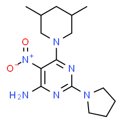 ChemSpider 2D Image | 6-(3,5-Dimethyl-1-piperidinyl)-5-nitro-2-(1-pyrrolidinyl)-4-pyrimidinamine | C15H24N6O2