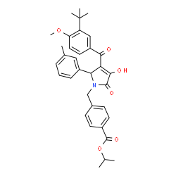 ChemSpider 2D Image | Isopropyl 4-({3-hydroxy-4-[4-methoxy-3-(2-methyl-2-propanyl)benzoyl]-5-(3-methylphenyl)-2-oxo-2,5-dihydro-1H-pyrrol-1-yl}methyl)benzoate | C34H37NO6