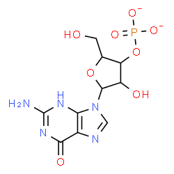 ChemSpider 2D Image | 2-Amino-9-(3-O-phosphonatopentofuranosyl)-3,9-dihydro-6H-purin-6-one | C10H12N5O8P