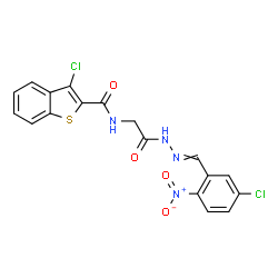ChemSpider 2D Image | 3-Chloro-N-{2-[2-(5-chloro-2-nitrobenzylidene)hydrazino]-2-oxoethyl}-1-benzothiophene-2-carboxamide | C18H12Cl2N4O4S