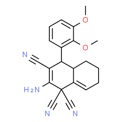 ChemSpider 2D Image | 2-Amino-4-(2,3-dimethoxyphenyl)-4a,5,6,7-tetrahydro-1,1,3(4H)-naphthalenetricarbonitrile | C21H20N4O2