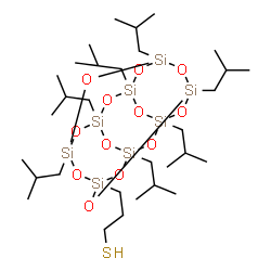 ChemSpider 2D Image | 3,5,7,9,11,13,15-Heptakis(2-methylpropyl)pentacyclo[9.5.1.13,9.15,15.17,13]octasiloxane-1-propanethiol | C31H70O12SSi8