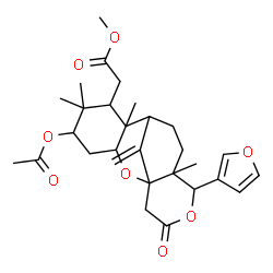 ChemSpider 2D Image | Methyl [5-acetoxy-13-(3-furyl)-6,6,8,12-tetramethyl-17-methylene-15-oxo-2,14-dioxatetracyclo[7.7.1.0~1,12~.0~3,8~]heptadec-7-yl]acetate | C29H38O8