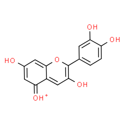 ChemSpider 2D Image | [2-(3,4-Dihydroxyphenyl)-3,7-dihydroxy-5H-chromen-5-ylidene]oxonium | C15H11O6