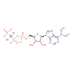 ChemSpider 2D Image | 5'-O-[({[Dibromo(phosphonato)methyl]phosphinato}oxy)phosphinato]-N,N-diethyladenosine | C15H20Br2N5O12P3