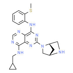ChemSpider 2D Image | N~8~-(Cyclopropylmethyl)-2-[(1S,4S)-2,5-diazabicyclo[2.2.1]hept-2-yl]-N~4~-[2-(methylsulfanyl)phenyl]pyrimido[5,4-d]pyrimidine-4,8-diamine | C22H26N8S