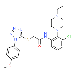 ChemSpider 2D Image | N-[3-Chloro-2-(4-ethyl-1-piperazinyl)phenyl]-2-{[1-(4-methoxyphenyl)-1H-tetrazol-5-yl]sulfanyl}acetamide | C22H26ClN7O2S