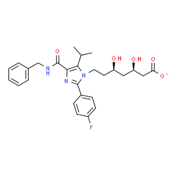 ChemSpider 2D Image | (3R,5R)-7-[4-(Benzylcarbamoyl)-2-(4-fluorophenyl)-5-isopropyl-1H-imidazol-1-yl]-3,5-dihydroxyheptanoate | C27H31FN3O5