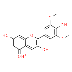 ChemSpider 2D Image | [3,7-Dihydroxy-2-(4-hydroxy-3,5-dimethoxyphenyl)-5H-chromen-5-ylidene]oxonium | C17H15O7