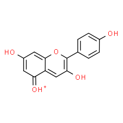 ChemSpider 2D Image | [3,7-Dihydroxy-2-(4-hydroxyphenyl)-5H-chromen-5-ylidene]oxonium | C15H11O5