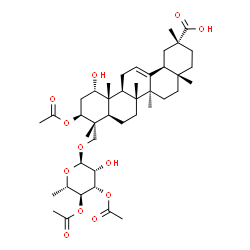ChemSpider 2D Image | (1alpha,3beta,18alpha)-3-Acetoxy-23-[(3,4-di-O-acetyl-6-deoxy-alpha-L-mannopyranosyl)oxy]-1-hydroxyolean-12-en-29-oic acid | C42H64O12