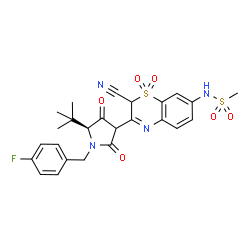ChemSpider 2D Image | N-{2-Cyano-3-[(5S)-1-(4-fluorobenzyl)-5-(2-methyl-2-propanyl)-2,4-dioxo-3-pyrrolidinyl]-1,1-dioxido-2H-1,4-benzothiazin-7-yl}methanesulfonamide | C25H25FN4O6S2
