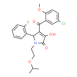 ChemSpider 2D Image | 4-(5-Chloro-2-methoxybenzoyl)-5-(2-fluorophenyl)-3-hydroxy-1-(2-isopropoxyethyl)-1,5-dihydro-2H-pyrrol-2-one | C23H23ClFNO5