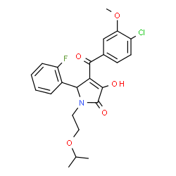ChemSpider 2D Image | 4-(4-Chloro-3-methoxybenzoyl)-5-(2-fluorophenyl)-3-hydroxy-1-(2-isopropoxyethyl)-1,5-dihydro-2H-pyrrol-2-one | C23H23ClFNO5