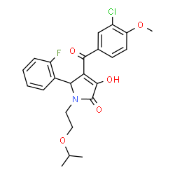 ChemSpider 2D Image | 4-(3-Chloro-4-methoxybenzoyl)-5-(2-fluorophenyl)-3-hydroxy-1-(2-isopropoxyethyl)-1,5-dihydro-2H-pyrrol-2-one | C23H23ClFNO5