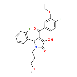 ChemSpider 2D Image | 4-(4-Chloro-3-ethoxybenzoyl)-5-(2-fluorophenyl)-3-hydroxy-1-(3-methoxypropyl)-1,5-dihydro-2H-pyrrol-2-one | C23H23ClFNO5