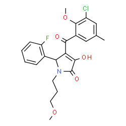 ChemSpider 2D Image | 4-(3-Chloro-2-methoxy-5-methylbenzoyl)-5-(2-fluorophenyl)-3-hydroxy-1-(3-methoxypropyl)-1,5-dihydro-2H-pyrrol-2-one | C23H23ClFNO5
