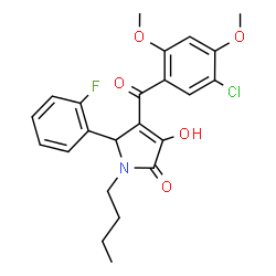 ChemSpider 2D Image | 1-Butyl-4-(5-chloro-2,4-dimethoxybenzoyl)-5-(2-fluorophenyl)-3-hydroxy-1,5-dihydro-2H-pyrrol-2-one | C23H23ClFNO5