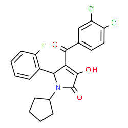 ChemSpider 2D Image | 1-Cyclopentyl-4-(3,4-dichlorobenzoyl)-5-(2-fluorophenyl)-3-hydroxy-1,5-dihydro-2H-pyrrol-2-one | C22H18Cl2FNO3