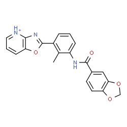 ChemSpider 2D Image | 2-{3-[(1,3-Benzodioxol-5-ylcarbonyl)amino]-2-methylphenyl}[1,3]oxazolo[4,5-b]pyridin-4-ium | C21H16N3O4