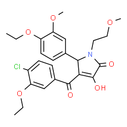 ChemSpider 2D Image | 4-(4-Chloro-3-ethoxybenzoyl)-5-(4-ethoxy-3-methoxyphenyl)-3-hydroxy-1-(2-methoxyethyl)-1,5-dihydro-2H-pyrrol-2-one | C25H28ClNO7