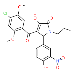ChemSpider 2D Image | 4-(4-Chloro-2,5-dimethoxybenzoyl)-3-hydroxy-5-(4-hydroxy-3-nitrophenyl)-1-propyl-1,5-dihydro-2H-pyrrol-2-one | C22H21ClN2O8