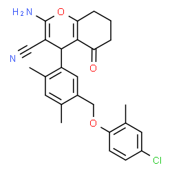 ChemSpider 2D Image | 2-Amino-4-{5-[(4-chloro-2-methylphenoxy)methyl]-2,4-dimethylphenyl}-5-oxo-5,6,7,8-tetrahydro-4H-chromene-3-carbonitrile | C26H25ClN2O3