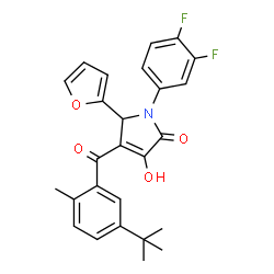 ChemSpider 2D Image | 1-(3,4-Difluorophenyl)-5-(2-furyl)-3-hydroxy-4-[2-methyl-5-(2-methyl-2-propanyl)benzoyl]-1,5-dihydro-2H-pyrrol-2-one | C26H23F2NO4