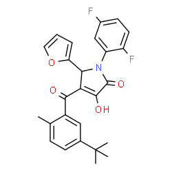 ChemSpider 2D Image | 1-(2,5-Difluorophenyl)-5-(2-furyl)-3-hydroxy-4-[2-methyl-5-(2-methyl-2-propanyl)benzoyl]-1,5-dihydro-2H-pyrrol-2-one | C26H23F2NO4