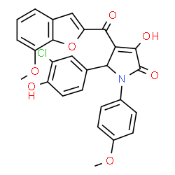 ChemSpider 2D Image | 5-(3-Chloro-4-hydroxyphenyl)-3-hydroxy-4-[(7-methoxy-1-benzofuran-2-yl)carbonyl]-1-(4-methoxyphenyl)-1,5-dihydro-2H-pyrrol-2-one | C27H20ClNO7