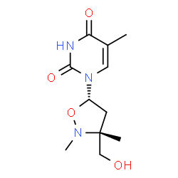 ChemSpider 2D Image | 1-[(3R,5S)-3-(Hydroxymethyl)-2,3-dimethyl-1,2-oxazolidin-5-yl]-5-methyl-2,4(1H,3H)-pyrimidinedione | C11H17N3O4