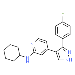 ChemSpider 2D Image | N-Cyclohexyl-4-[3-(4-fluorophenyl)-1H-pyrazol-4-yl]-2-pyridinamine | C20H21FN4