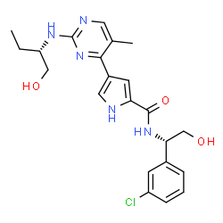ChemSpider 2D Image | N-[(1S)-1-(3-Chlorophenyl)-2-hydroxyethyl]-4-(2-{[(2S)-1-hydroxy-2-butanyl]amino}-5-methyl-4-pyrimidinyl)-1H-pyrrole-2-carboxamide | C22H26ClN5O3