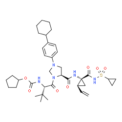 ChemSpider 2D Image | Cyclopentyl {(2S)-1-[(5S)-3-(4-cyclohexylphenyl)-5-({(1R,2S)-1-[(cyclopropylsulfonyl)carbamoyl]-2-vinylcyclopropyl}carbamoyl)-1-imidazolidinyl]-3,3-dimethyl-1-oxo-2-butanyl}carbamate | C37H53N5O7S