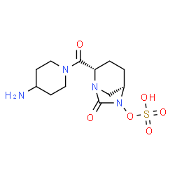 ChemSpider 2D Image | (2S,5R)-2-[(4-Amino-1-piperidinyl)carbonyl]-6-(sulfooxy)-1,6-diazabicyclo[3.2.1]octan-7-one | C12H20N4O6S