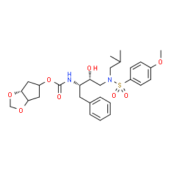 ChemSpider 2D Image | (3aR)-Tetrahydro-3aH-cyclopenta[d][1,3]dioxol-5-yl [(2S,3R)-3-hydroxy-4-{isobutyl[(4-methoxyphenyl)sulfonyl]amino}-1-phenyl-2-butanyl]carbamate | C28H38N2O8S