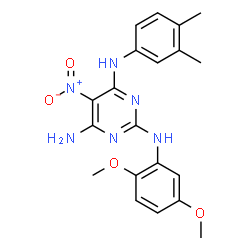 ChemSpider 2D Image | N~2~-(2,5-Dimethoxyphenyl)-N~4~-(3,4-dimethylphenyl)-5-nitro-2,4,6-pyrimidinetriamine | C20H22N6O4