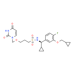 ChemSpider 2D Image | N-{(R)-Cyclopropyl[3-(cyclopropylmethoxy)-4-fluorophenyl]methyl}-3-[(2,4-dioxo-3,4-dihydro-1(2H)-pyrimidinyl)methoxy]-1-propanesulfonamide | C22H28FN3O6S