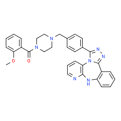 ChemSpider 2D Image | (2-Methoxyphenyl){4-[4-(9H-pyrido[2,3-b][1,2,4]triazolo[4,3-d][1,4]benzodiazepin-3-yl)benzyl]-1-piperazinyl}methanone | C32H29N7O2
