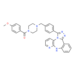 ChemSpider 2D Image | (4-Methoxyphenyl){4-[4-(9H-pyrido[2,3-b][1,2,4]triazolo[4,3-d][1,4]benzodiazepin-3-yl)benzyl]-1-piperazinyl}methanone | C32H29N7O2