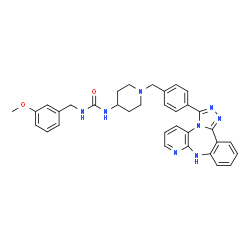 ChemSpider 2D Image | 1-(3-Methoxybenzyl)-3-{1-[4-(9H-pyrido[2,3-b][1,2,4]triazolo[4,3-d][1,4]benzodiazepin-3-yl)benzyl]-4-piperidinyl}urea | C34H34N8O2