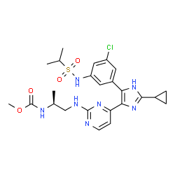 ChemSpider 2D Image | Methyl [(2S)-1-{[4-(5-{3-chloro-5-[(isopropylsulfonyl)amino]phenyl}-2-cyclopropyl-1H-imidazol-4-yl)-2-pyrimidinyl]amino}-2-propanyl]carbamate | C24H30ClN7O4S