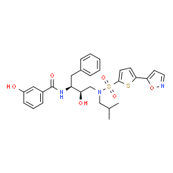 ChemSpider 2D Image | 3-Hydroxy-N-[(2S,3R)-3-hydroxy-4-(isobutyl{[5-(1,2-oxazol-5-yl)-2-thienyl]sulfonyl}amino)-1-phenyl-2-butanyl]benzamide | C28H31N3O6S2