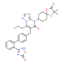 ChemSpider 2D Image | 4-(2,2-Dimethyl-3-oxo-1,4-dioxaspiro[4.5]dec-8-yl)-6-{[2'-(5-oxo-2,5-dihydro-1,2,4-oxadiazol-3-yl)-4-biphenylyl]methyl}-7-propyl[1,2,4]triazolo[1,5-a]pyrimidin-5(4H)-one | C33H34N6O6
